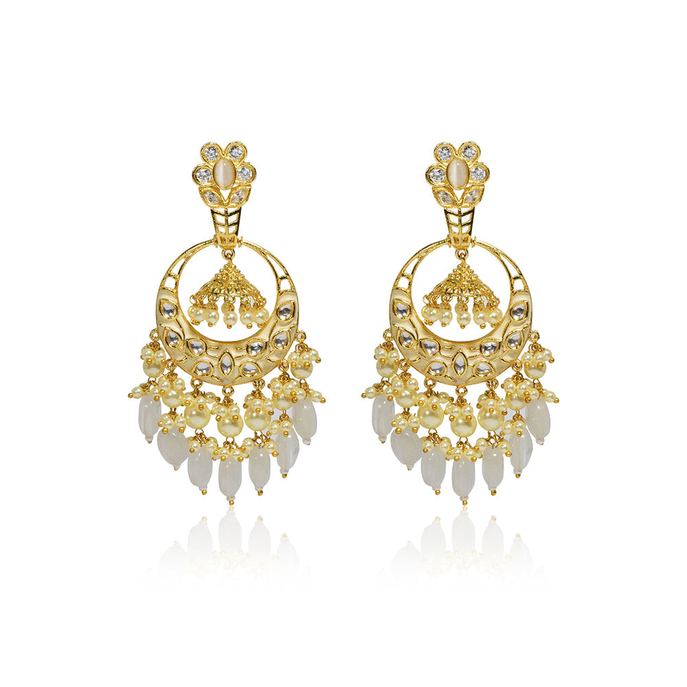 TIZORA Kundan Grey Chandbali Earrings