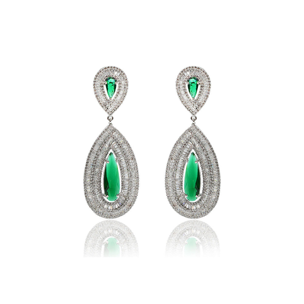 TIZORA Classic Baguette Green Earrings
