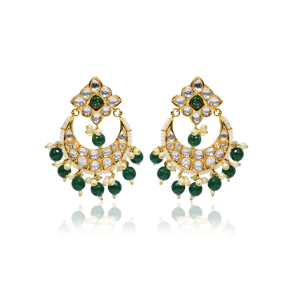 TIZORA Green Kundan Small Chandbalis