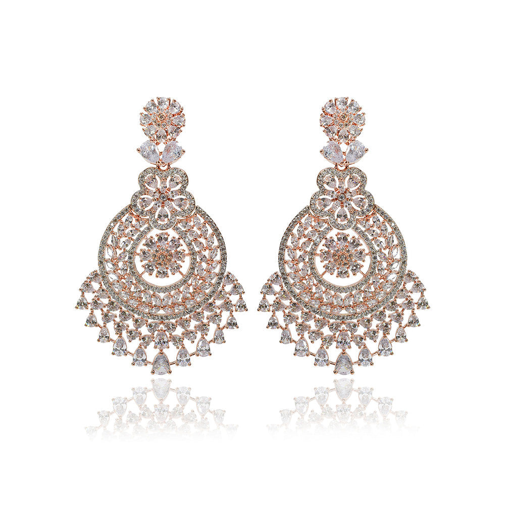 TIZORA Rose Gold Plated Party Wear Diamond Earrings
