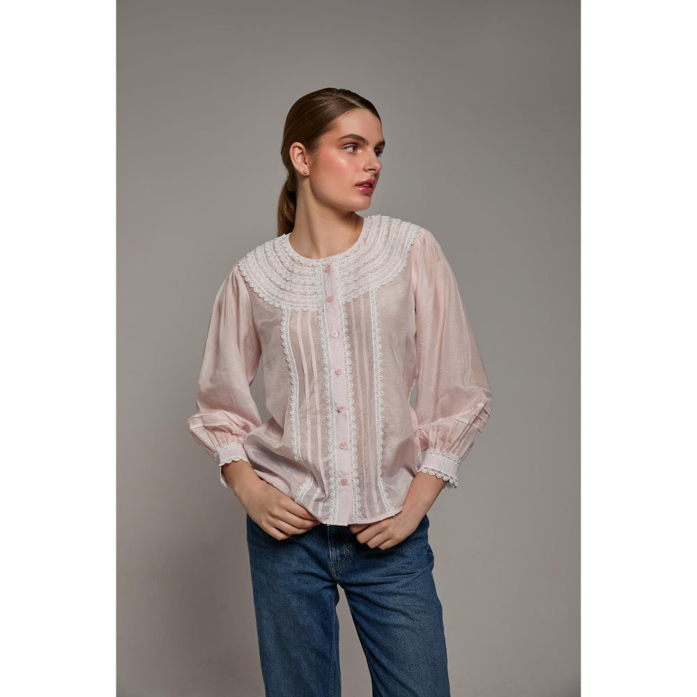 Torsha Cotton Charm Lace Pink Shirt