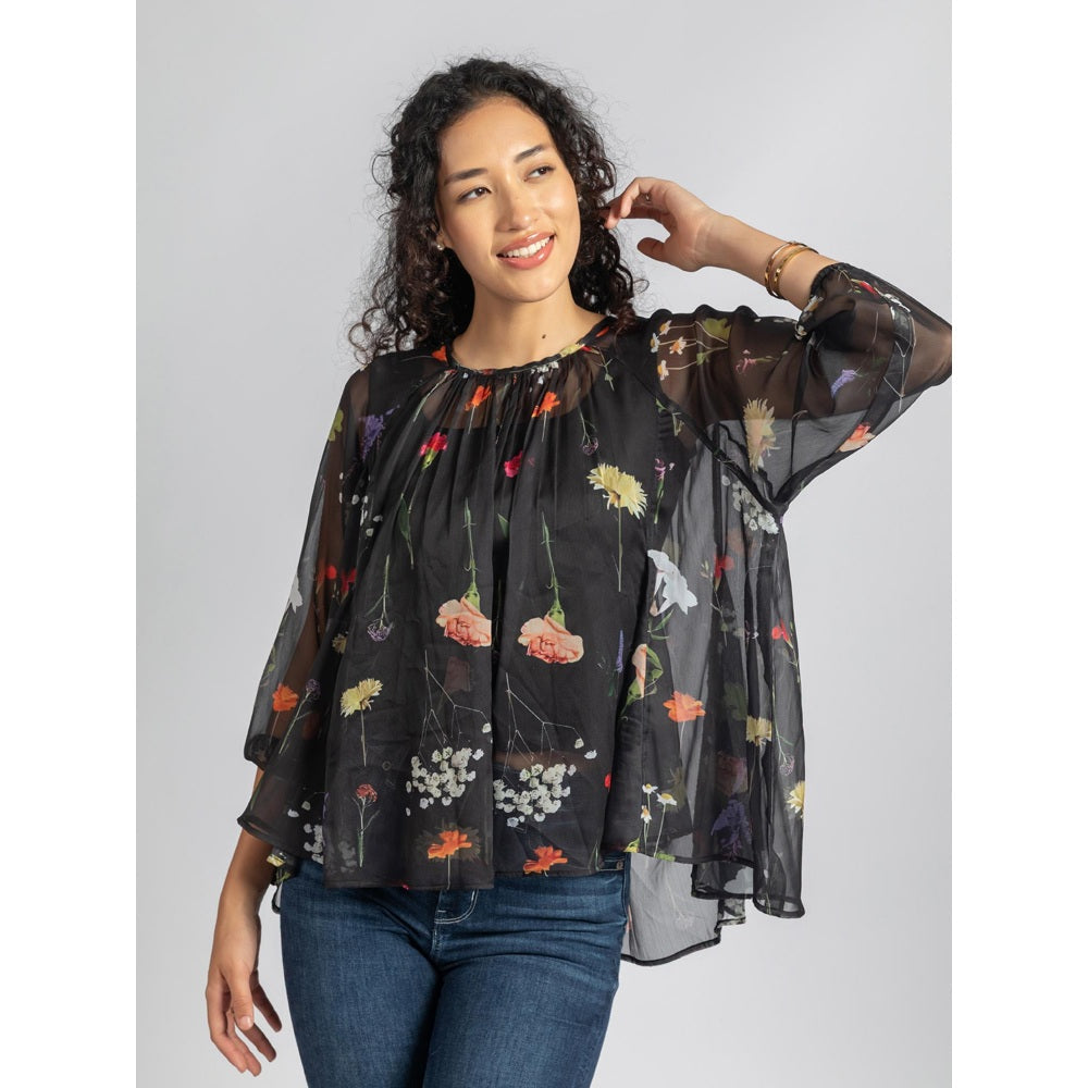 Torsha Black Flary Sheer Top with Detached Inner