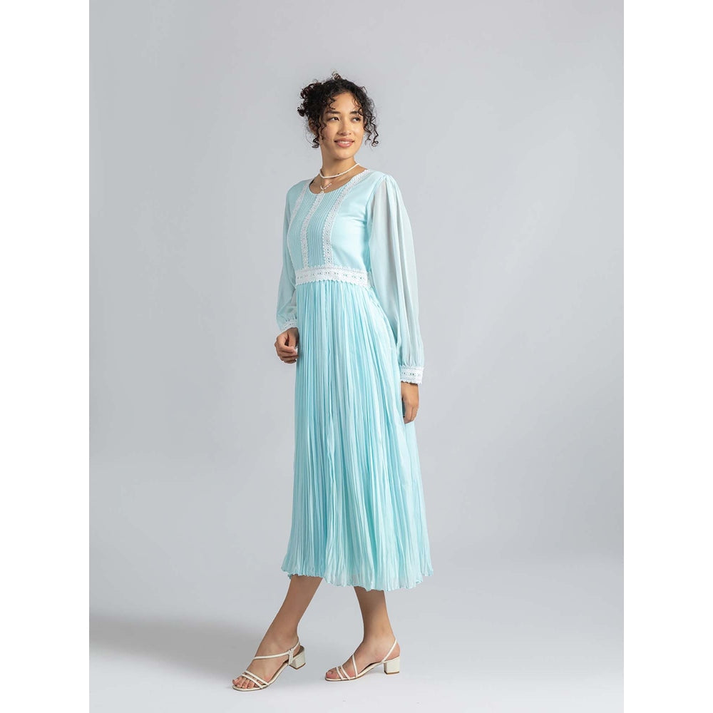 Torsha Sky Blue Lace Pleated Dress