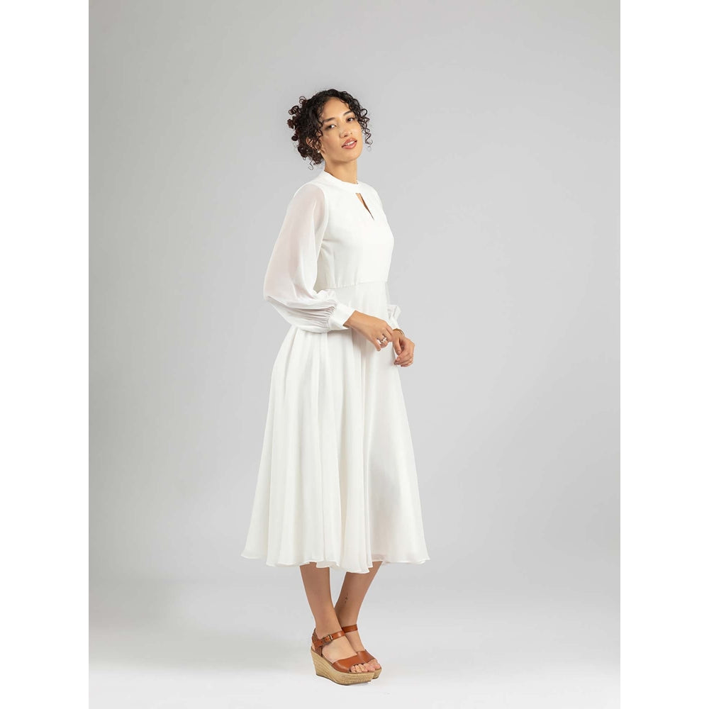 Torsha White Crystal Flared Dress