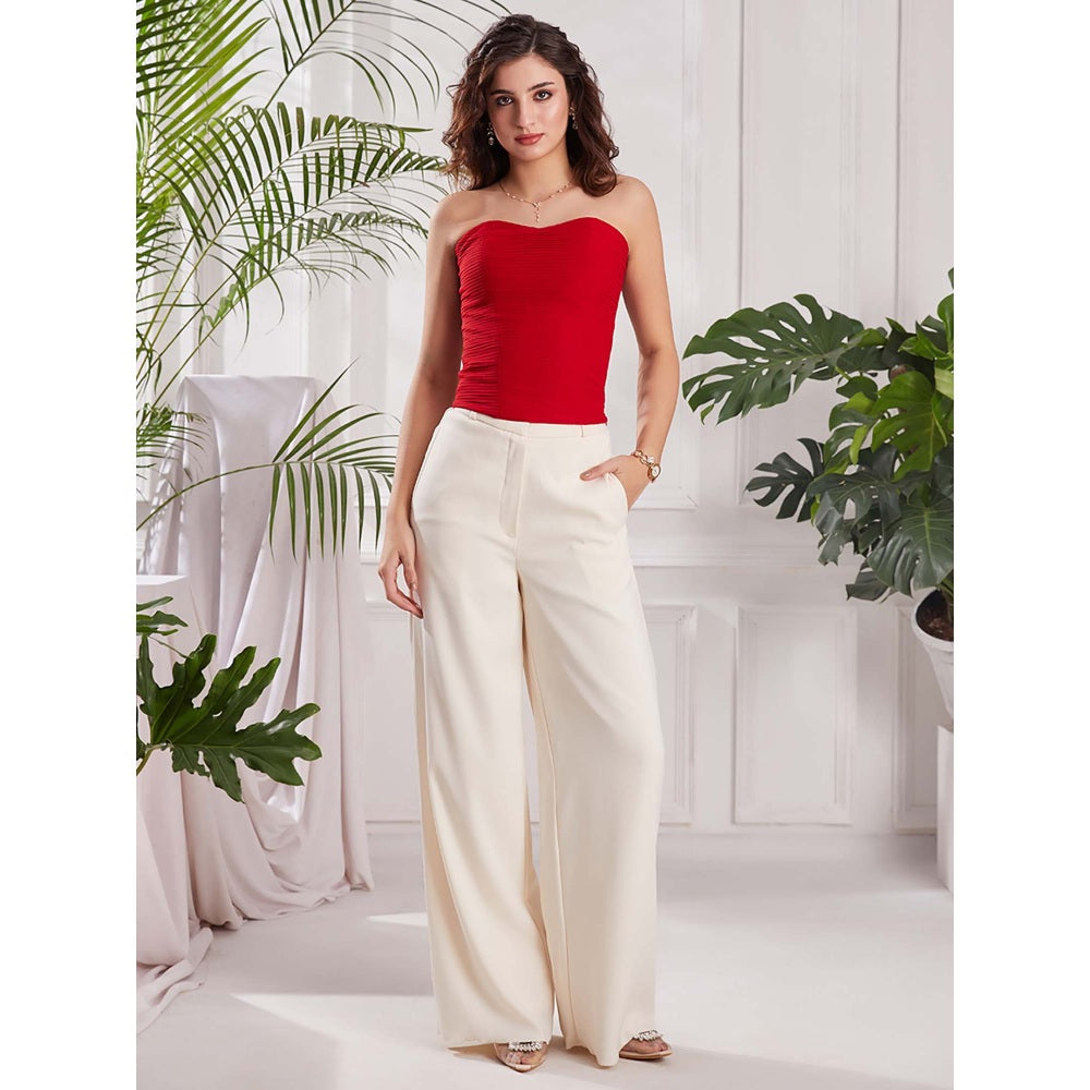 Torsha White High Waist Loose Pant