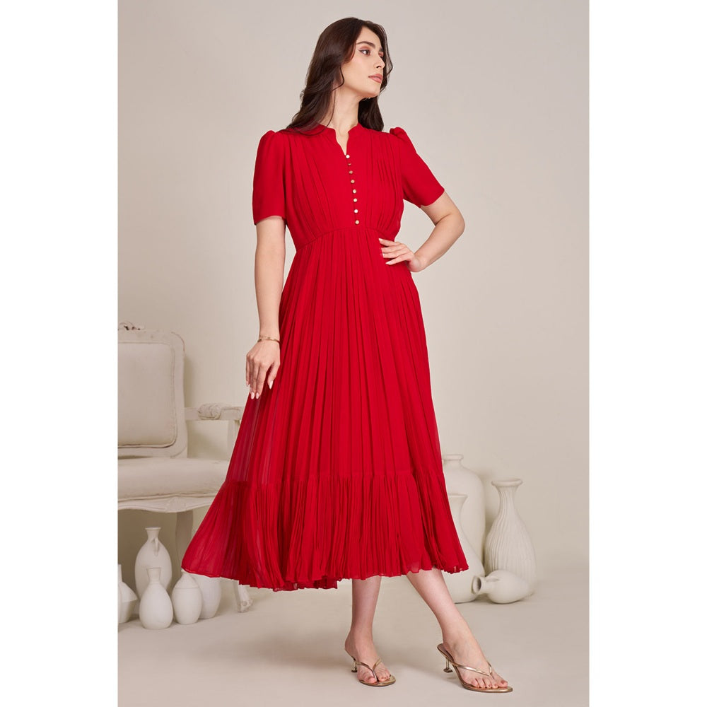 Torsha Womens Red Solid Party Dress