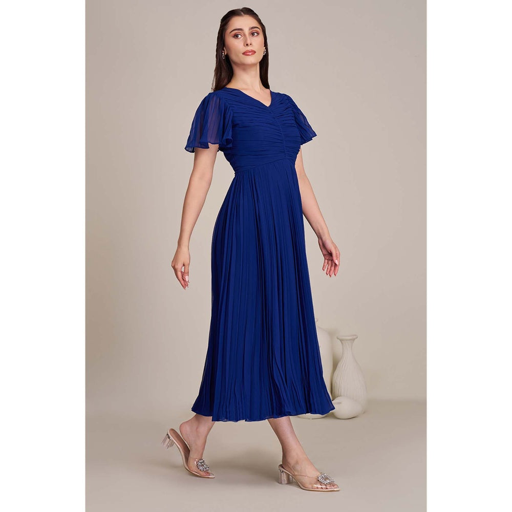 Torsha Womens Royal Blue Pleated Midi Dress