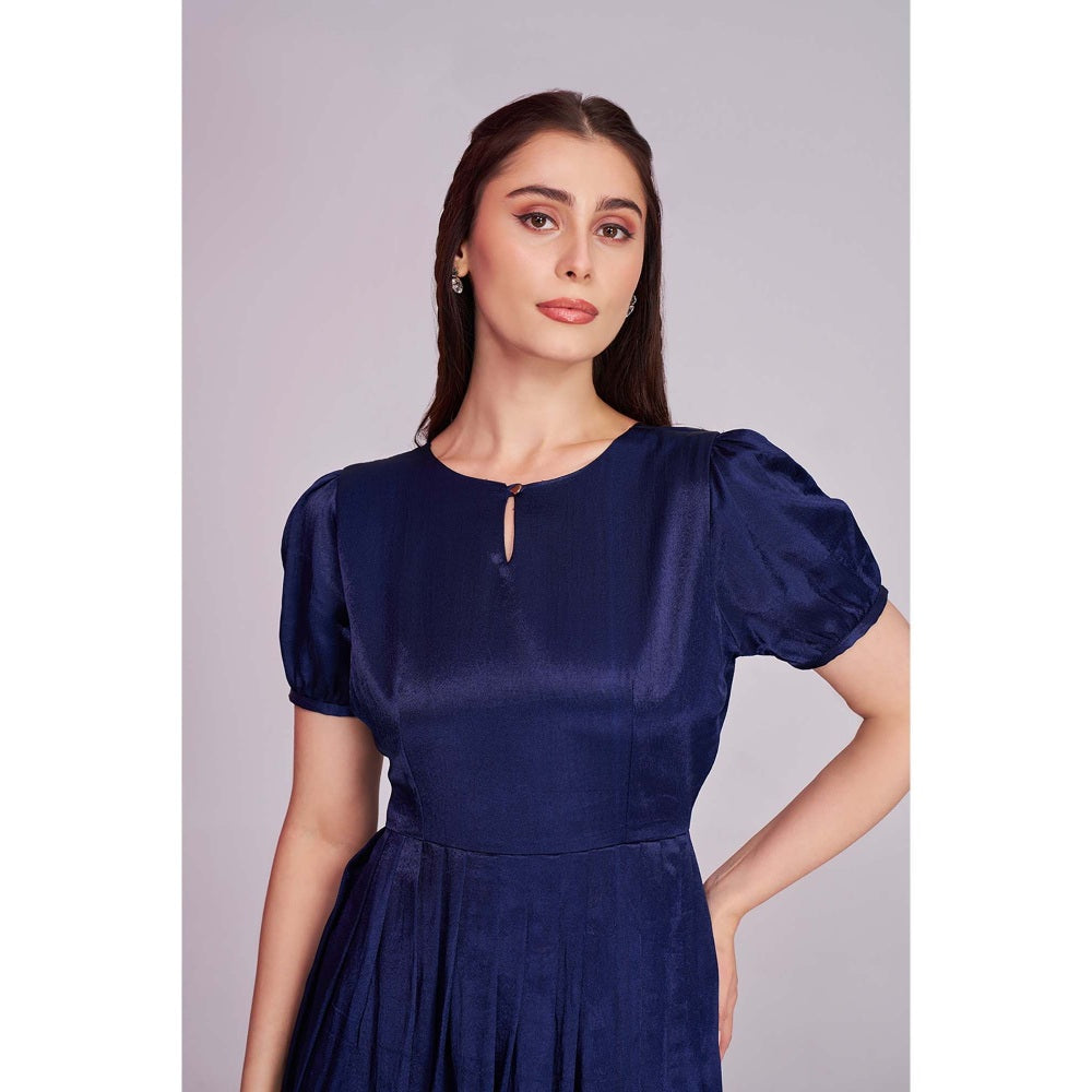 Torsha Womens Blue Pleated Solid Short Dress
