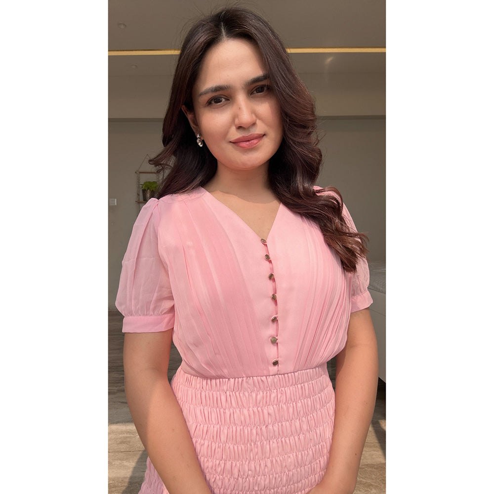 Torsha Pink Aura Georgette Midi Dress