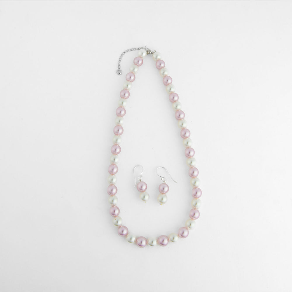 TOTAPARI Fossil Pink Pearls Necklace with Earrings