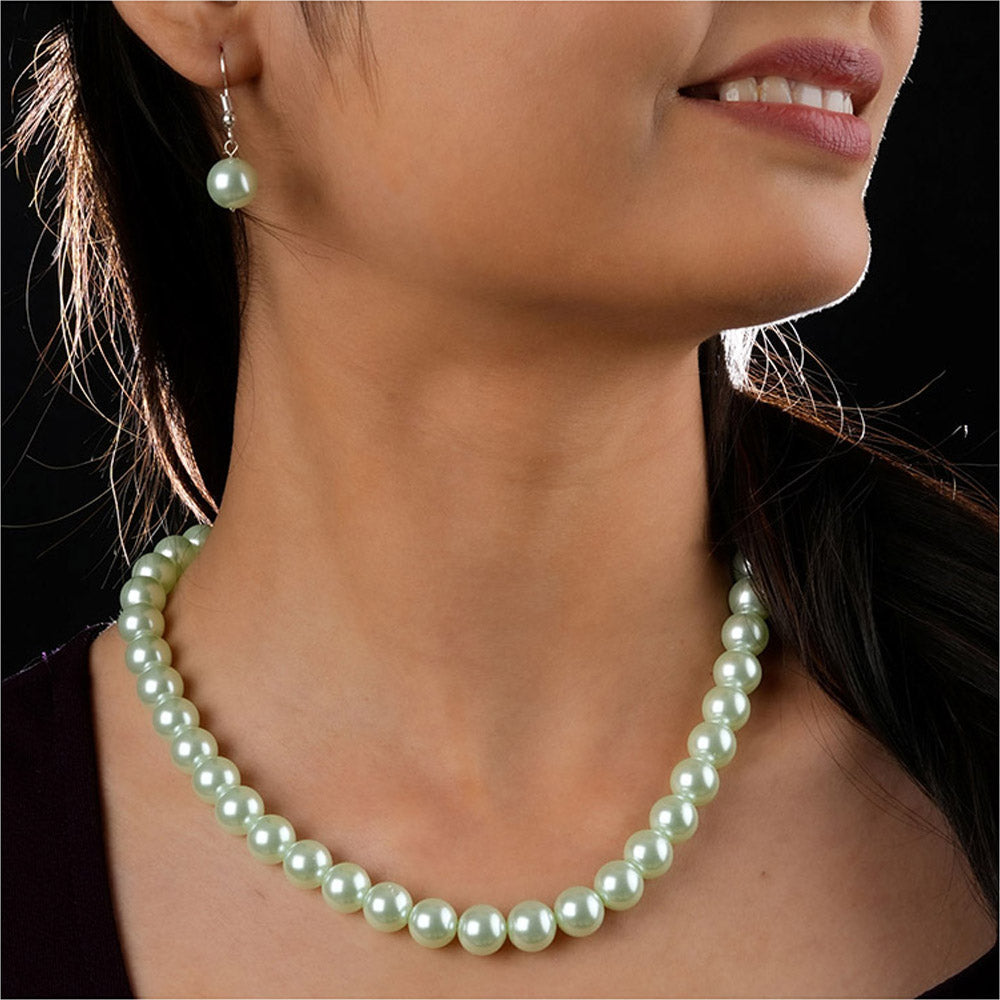 TOTAPARI Sage Green Pearls Necklace with Earrings