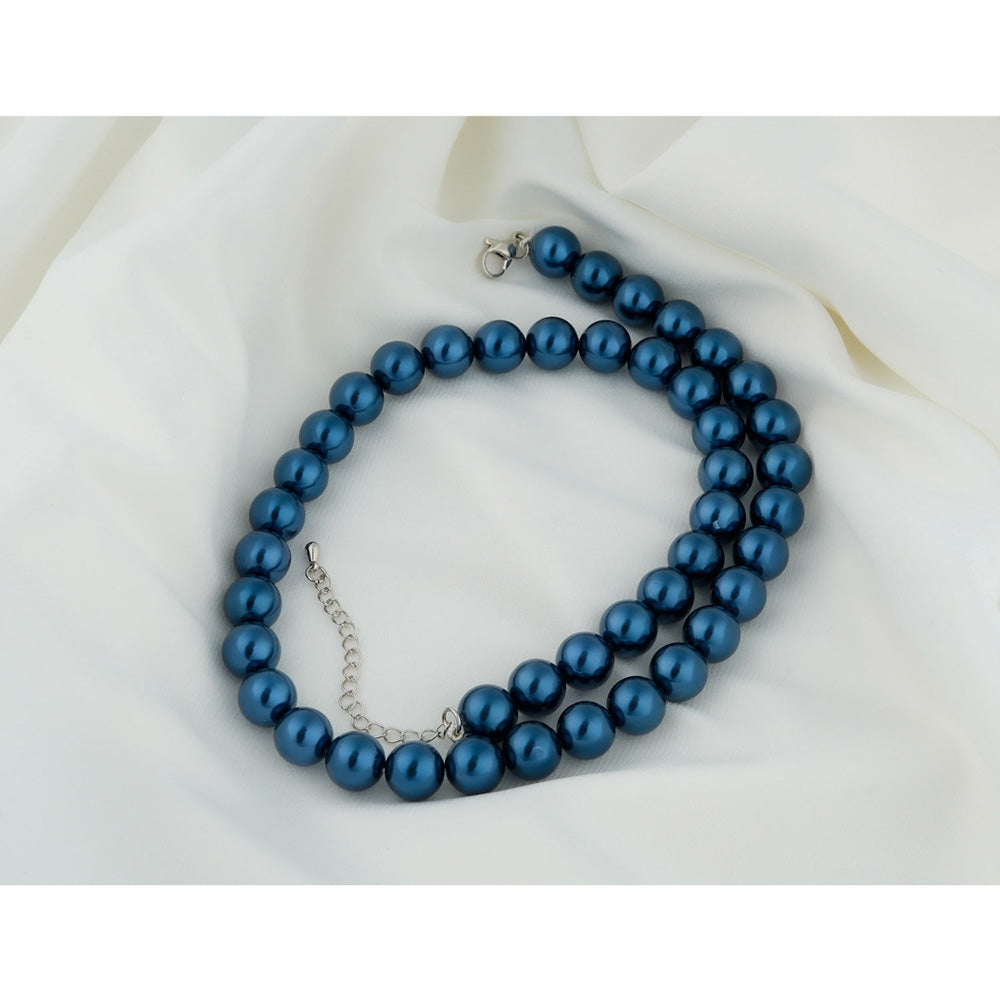 TOTAPARI Navy Blue Pearls Necklace with Earrings