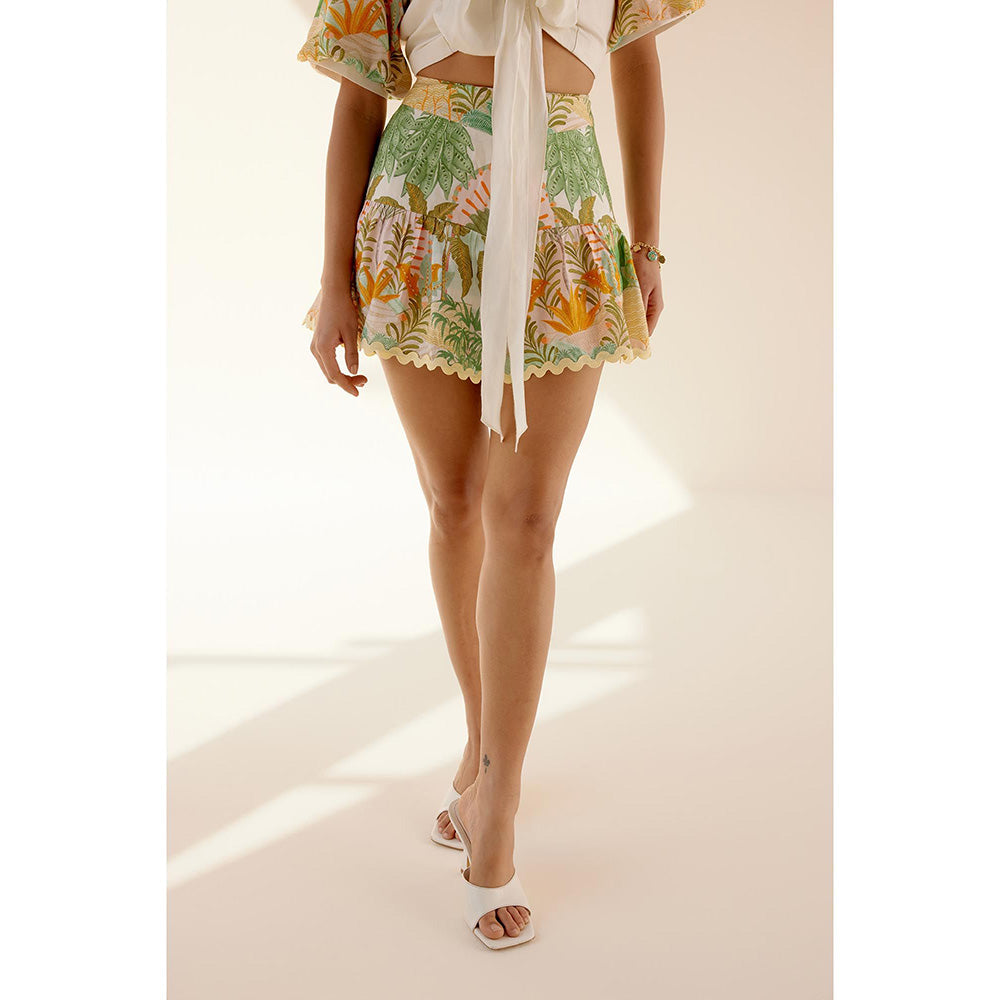 TRISARA Multicoloured Wild Flower Panelled Skirt with Top (Set of 2)