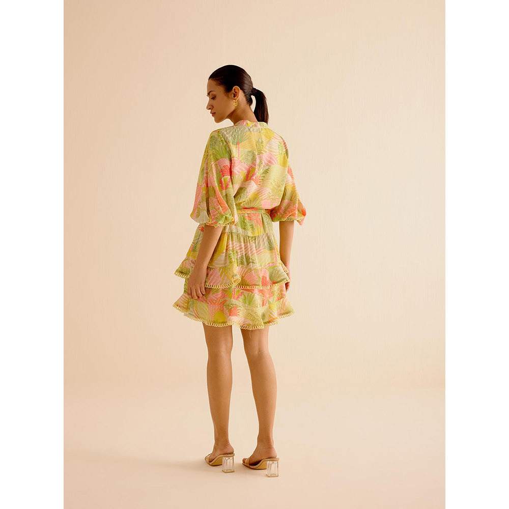 TRISARA Multicoloured Wildflower Layered Dress with Belt (Set of 2)