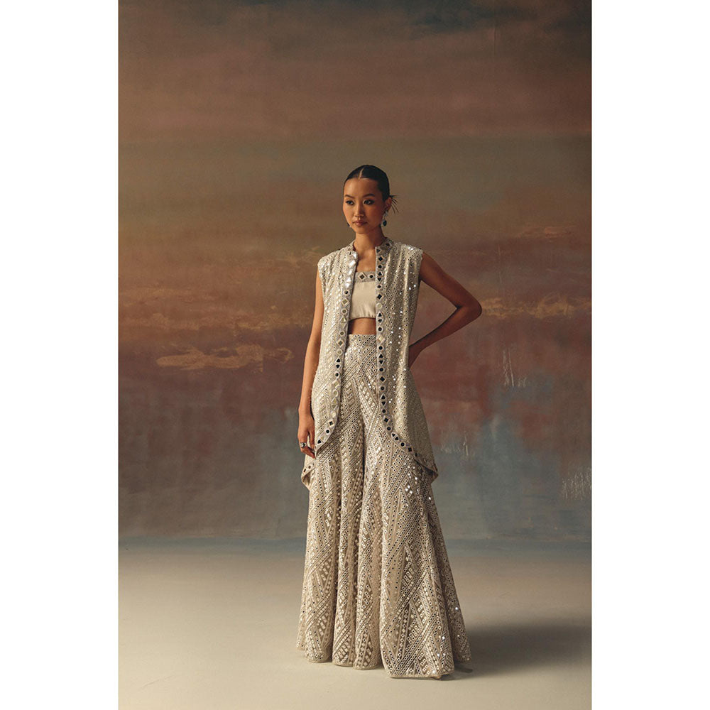 Twenty Nine Grey Bustier With Mirrorwork On Neckline