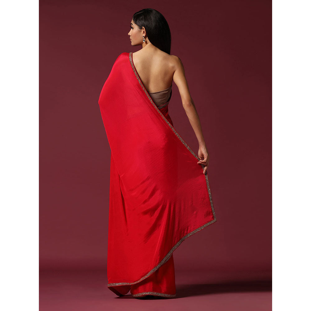 "Two Sisters" by Gyans Eternal Gold Embroidery Red Saree With Stitched Blouse