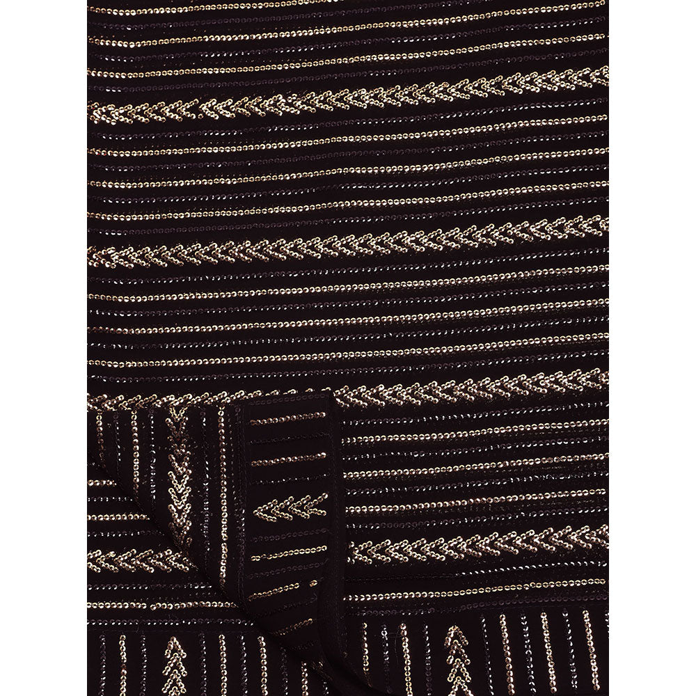 "Two Sisters" by Gyans Georgette Sequins Black Saree With Stitched Blouse