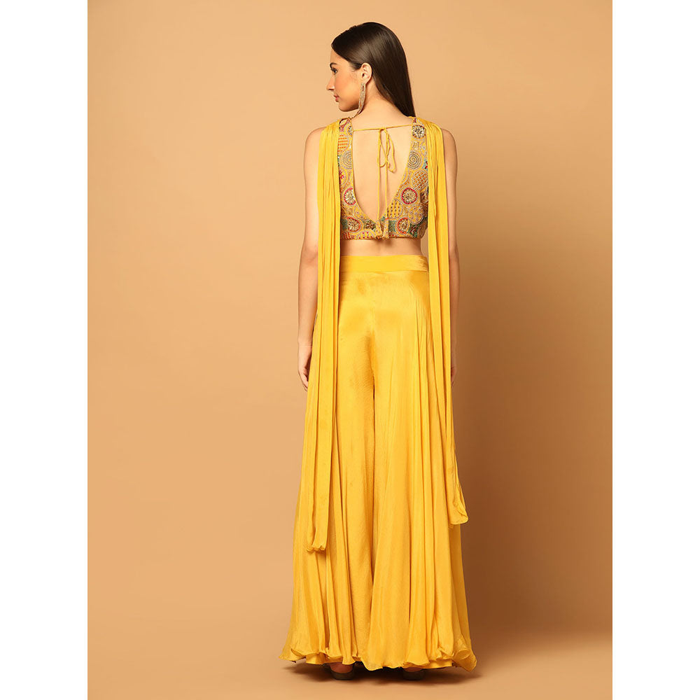 "Two Sisters" by Gyans Yellow Palazzo Set with Blouse and Dupatta (Set of 3)