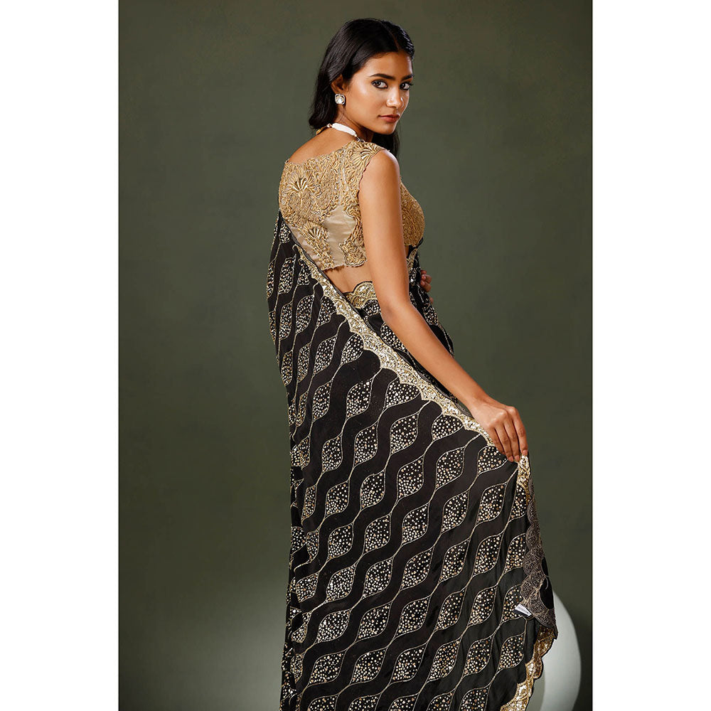 "Two Sisters" by Gyans Black Saree with Unstitched Blouse