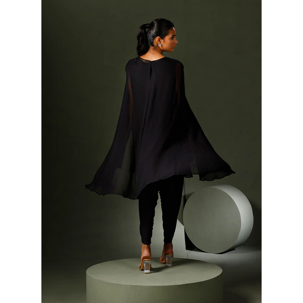 "Two Sisters" by Gyans Black Cape Kurta with Tulip Pant (Set of 2)