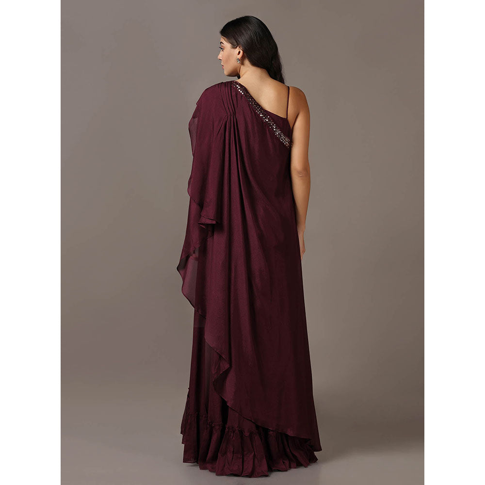 "Two Sisters" by Gyans Wine One Shoulder Drape Gown