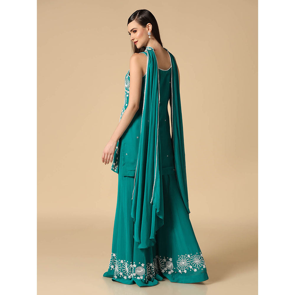 "Two Sisters" by Gyans Green Sharara with Embroidery Kurta and Dupatta (Set of 3)