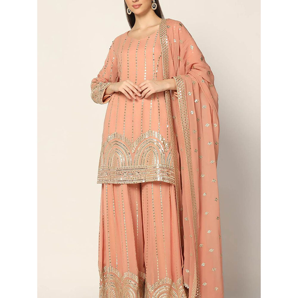 "Two Sisters" by Gyans Peach Zari Sharara with Kurta and Dupatta (Set of 3)