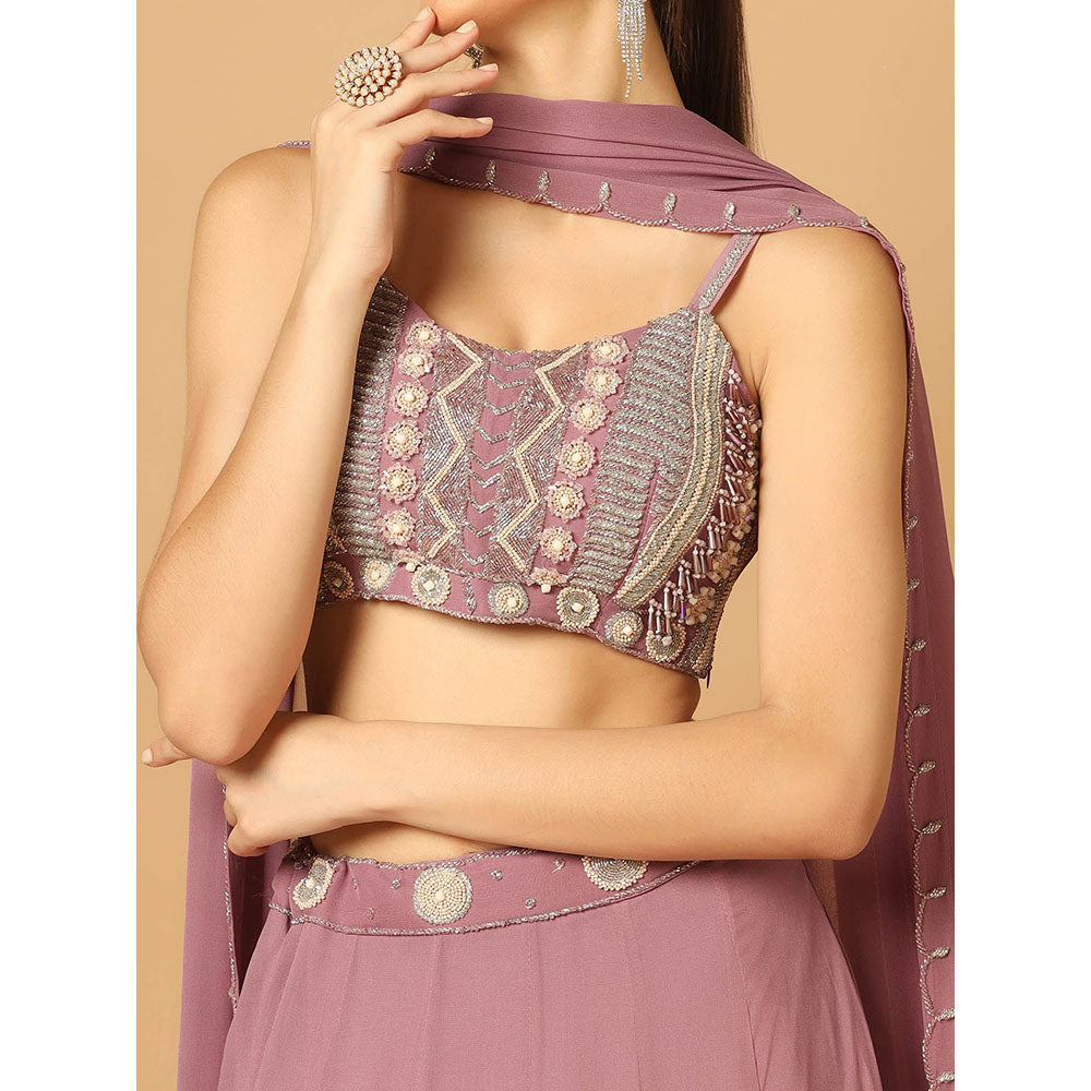 "Two Sisters" by Gyans Dark Pink Embroidered Lehenga with Blouse and Dupatta (Set of 3)