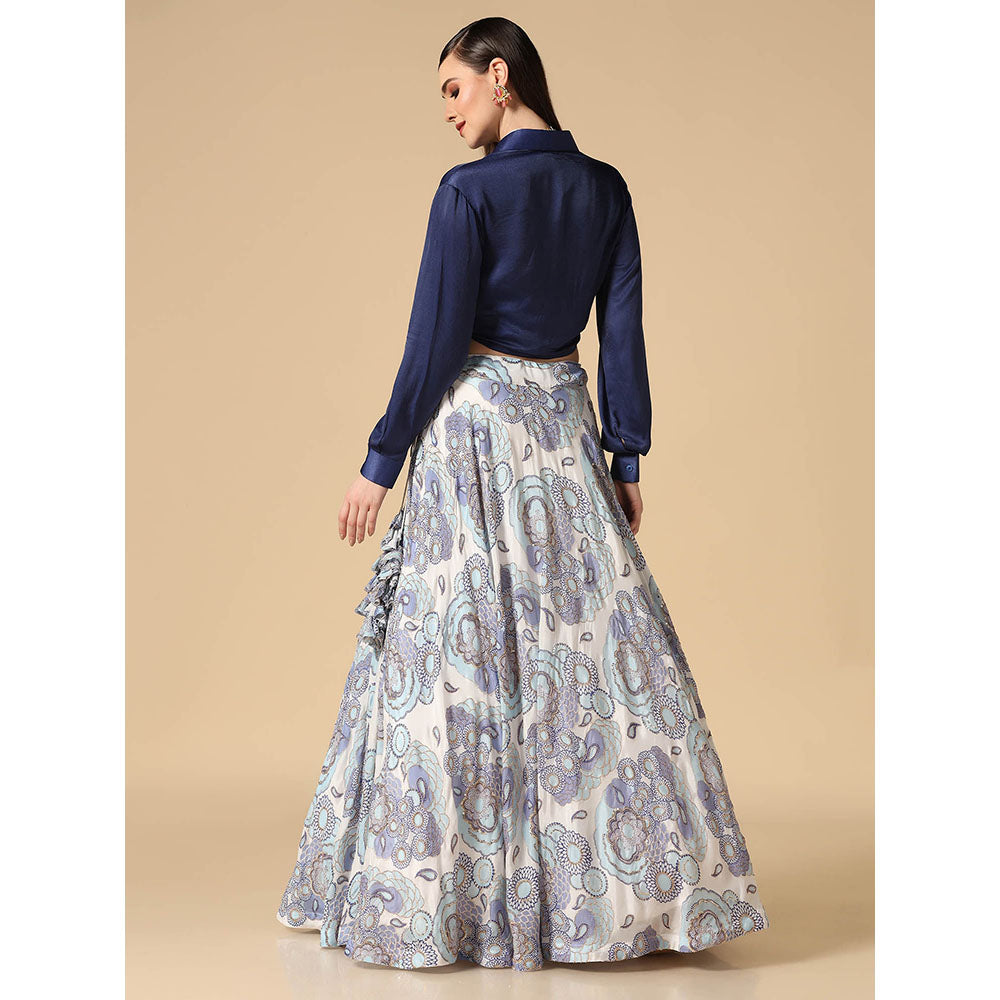 "Two Sisters" by Gyans Blue Shirt with Printed Lehenga (Set of 2)