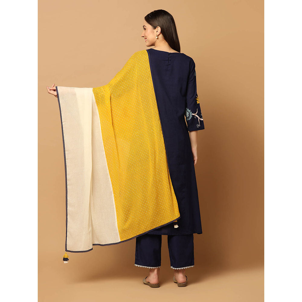 "Two Sisters" by Gyans Navy Blue Kurta with Pant and Dupatta (Set of 3)