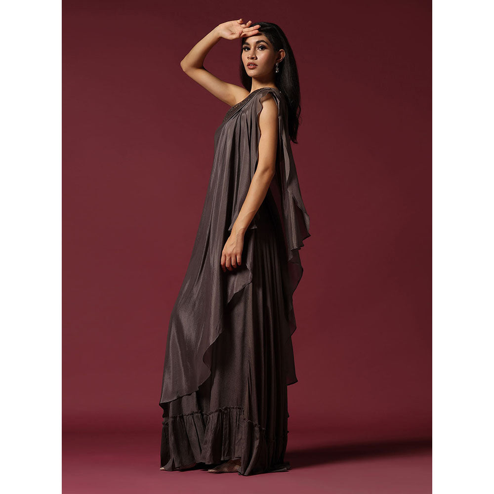 "Two Sisters" by Gyans Grey One Shoulder Drape Dress