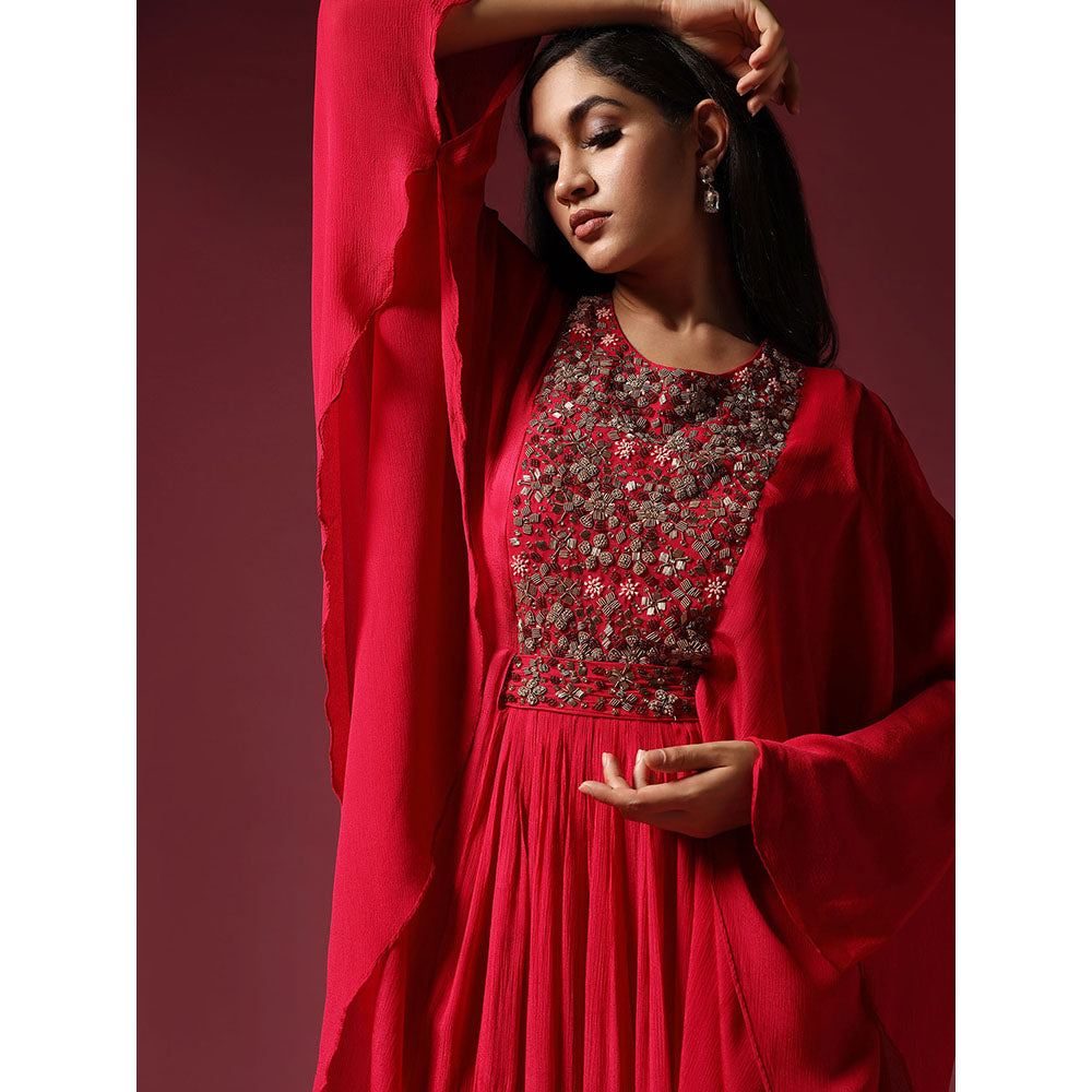 "Two Sisters" by Gyans Hot Pink Kaftan Sleeve Embroidered Dress