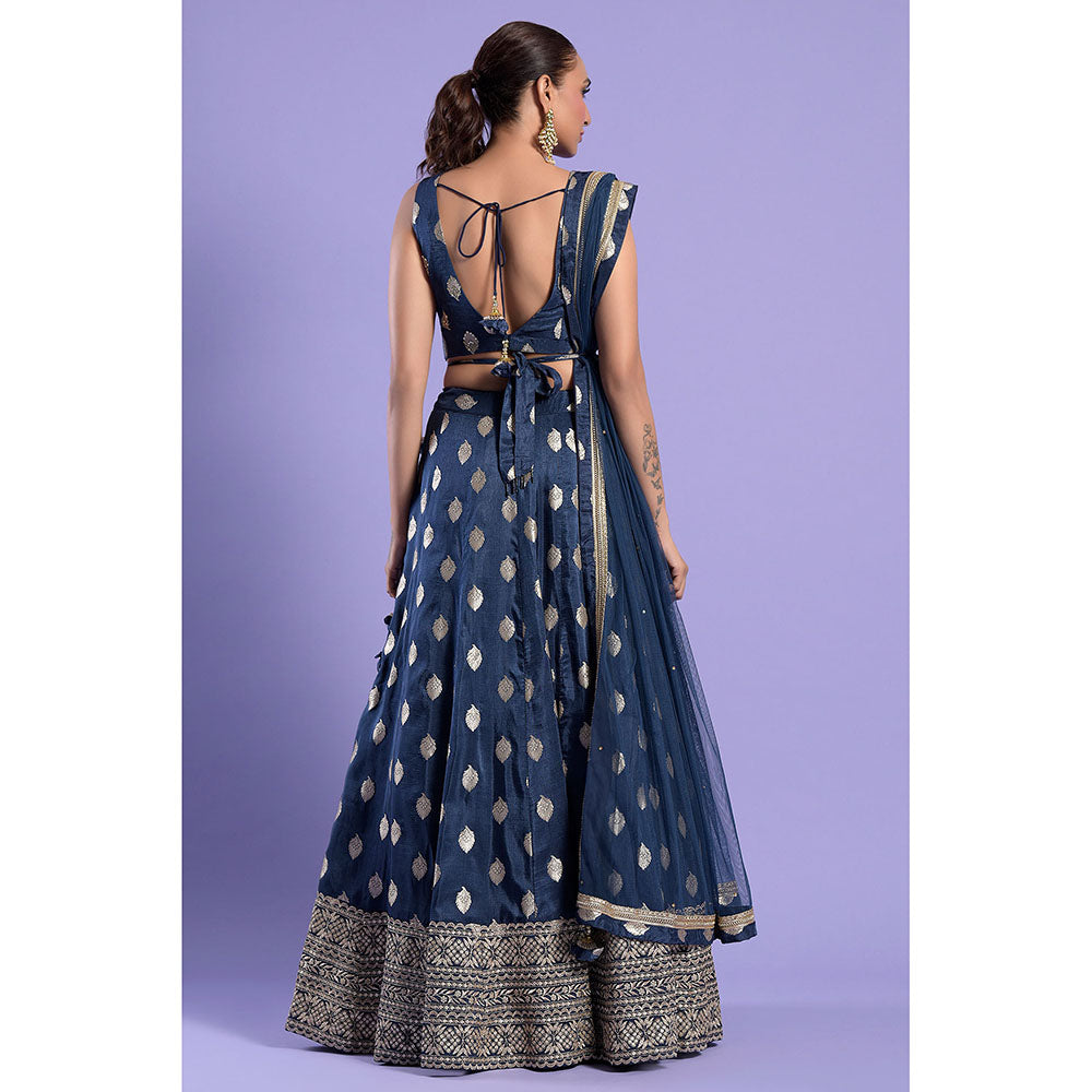 "Two Sisters" by Gyans Teal Banarasi Zari Blouse & Lehenga with Dupatta (Set of 3)