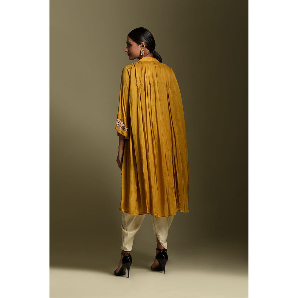 "Two Sisters" by Gyans Mustard Crepe Tunic with Cowled Pant (Set of 2)