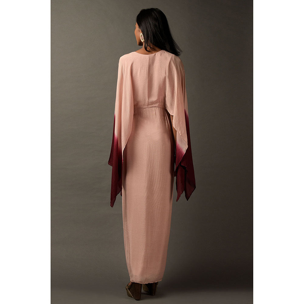 "Two Sisters" by Gyans Pink & Maroon Ombre Kaftan Draped Dress