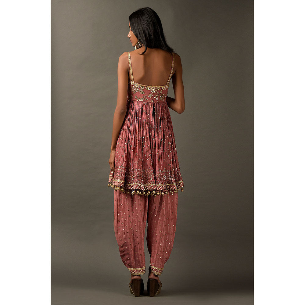 "Two Sisters" by Gyans Pink Peplum Kurta with Dhoti Pant & Dupatta (Set of 3)