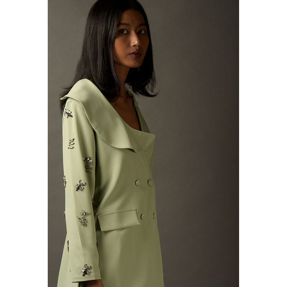 "Two Sisters" by Gyans Mint Lycra Embroidered Co-Ord (Set of 2)