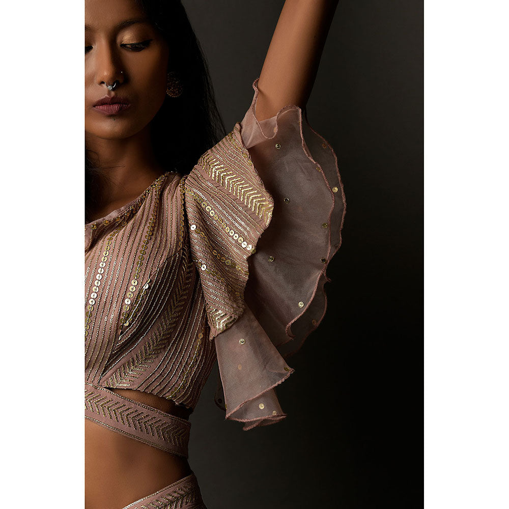 "Two Sisters" by Gyans Old Rose Georgette Co-Ord (Set of 3)