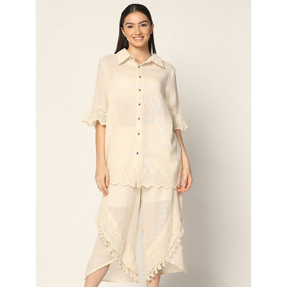 "Two Sisters" by Gyans Off-White Cotton Co-Ord (Set of 2)