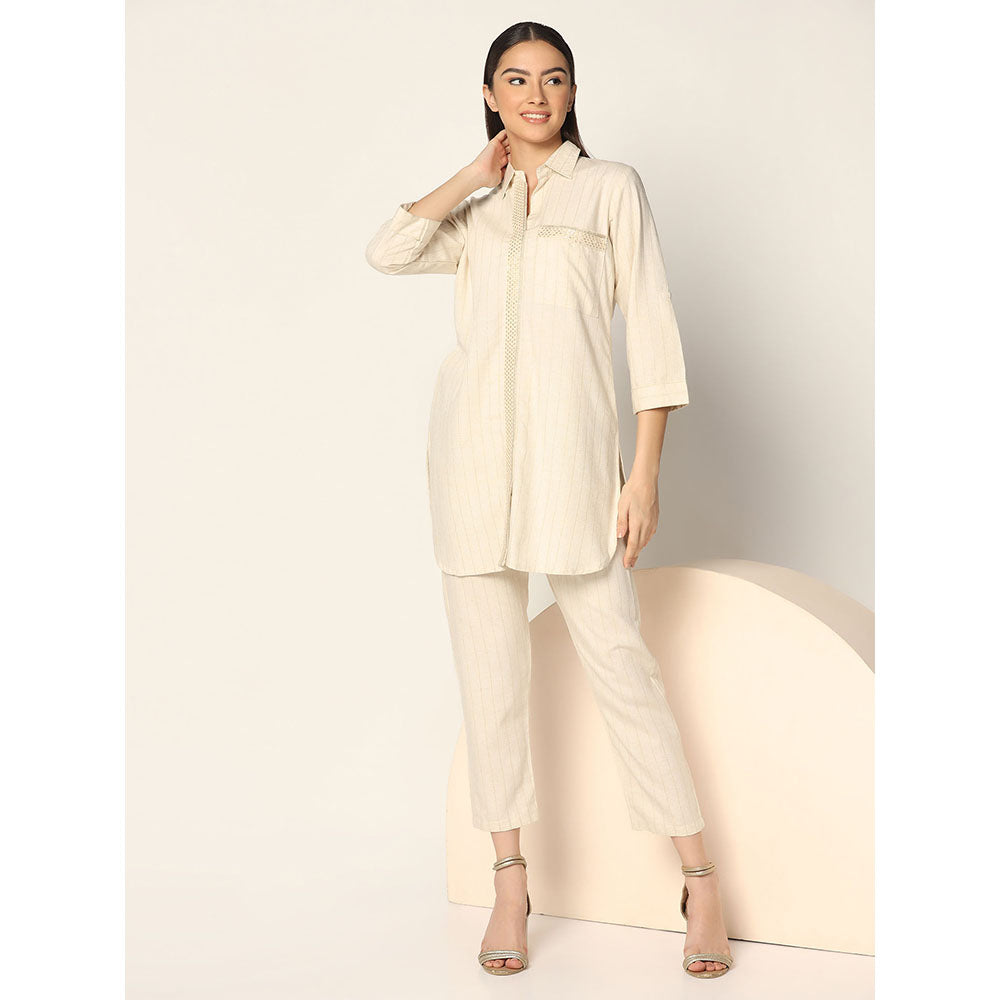 "Two Sisters" by Gyans Off White Cotton Co Ord (Set of 2)