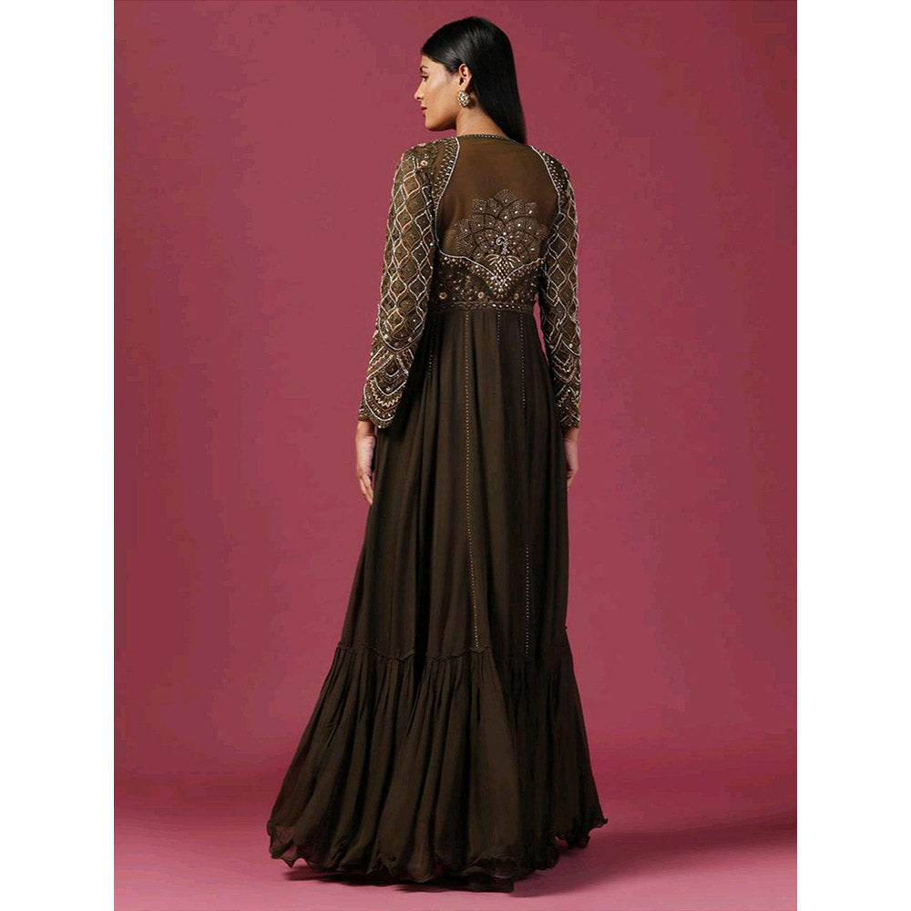 "Two Sisters" by Gyans Brown Anarkali with Dupatta (Set of 2)