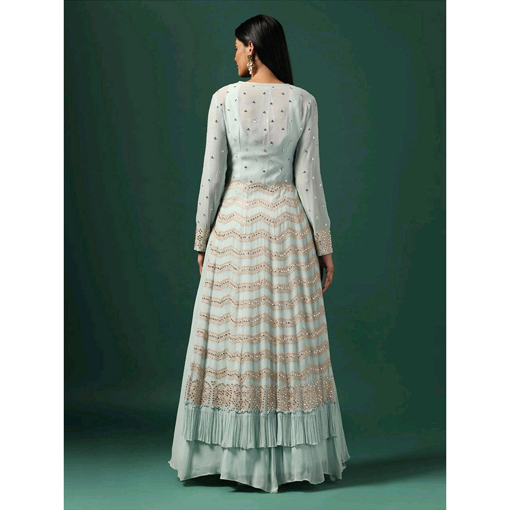 "Two Sisters" by Gyans Sea Green Anarkali with Cape (Set of 2)