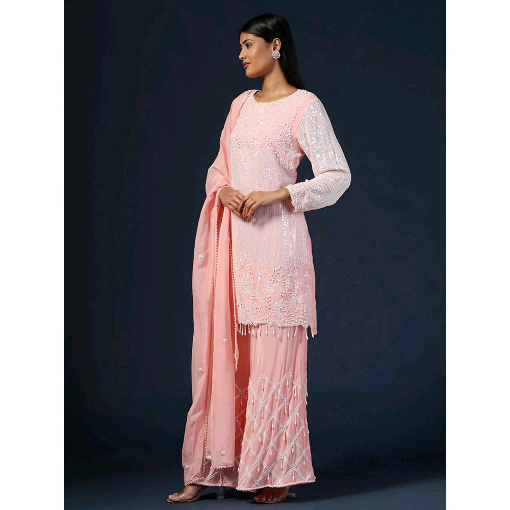 "Two Sisters" by Gyans Pink Embroidered Kurta with Pant and Dupatta (Set of 3)