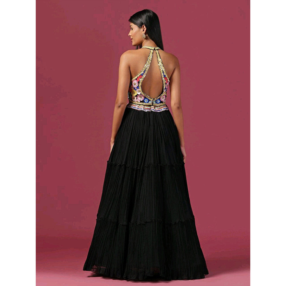 "Two Sisters" by Gyans Black Embroidered Lehenga with Blouse and Dupatta (Set of 3)