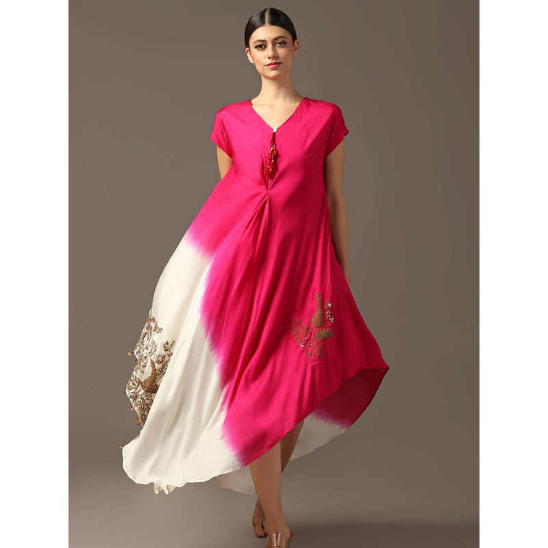 "Two Sisters" by Gyans Pink Shaded High Low Layered Dress