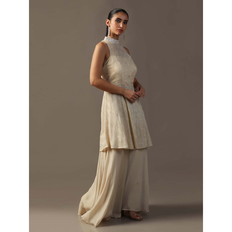 "Two Sisters" by Gyans Ivory Sequin Halter Kurta with Palazzo (Set of 2)