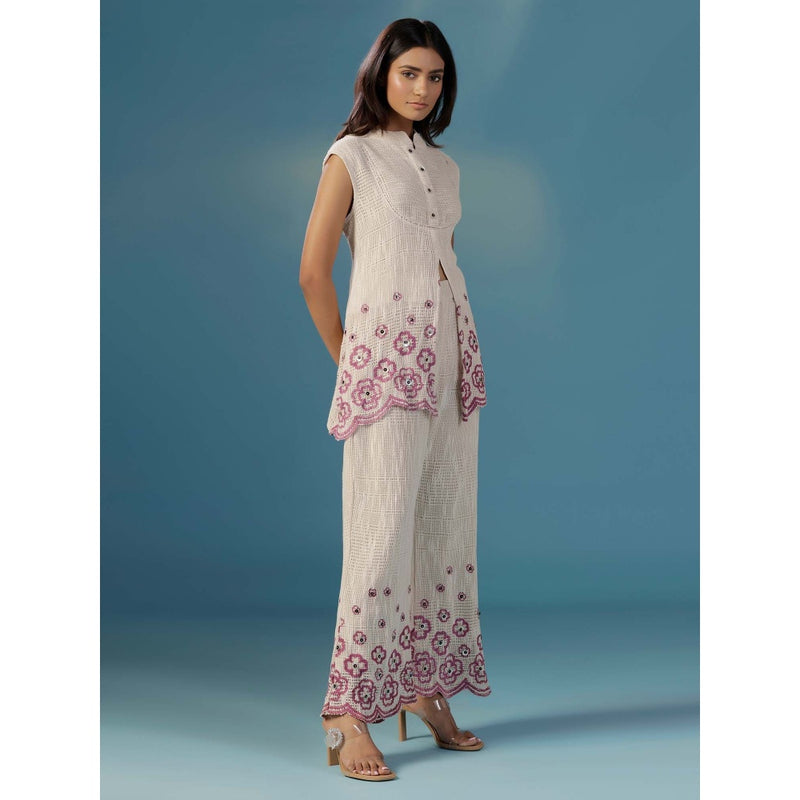 "Two Sisters" by Gyans Organic Jute Thread Embroidered Floral Work Co-Ord (Set of 2)