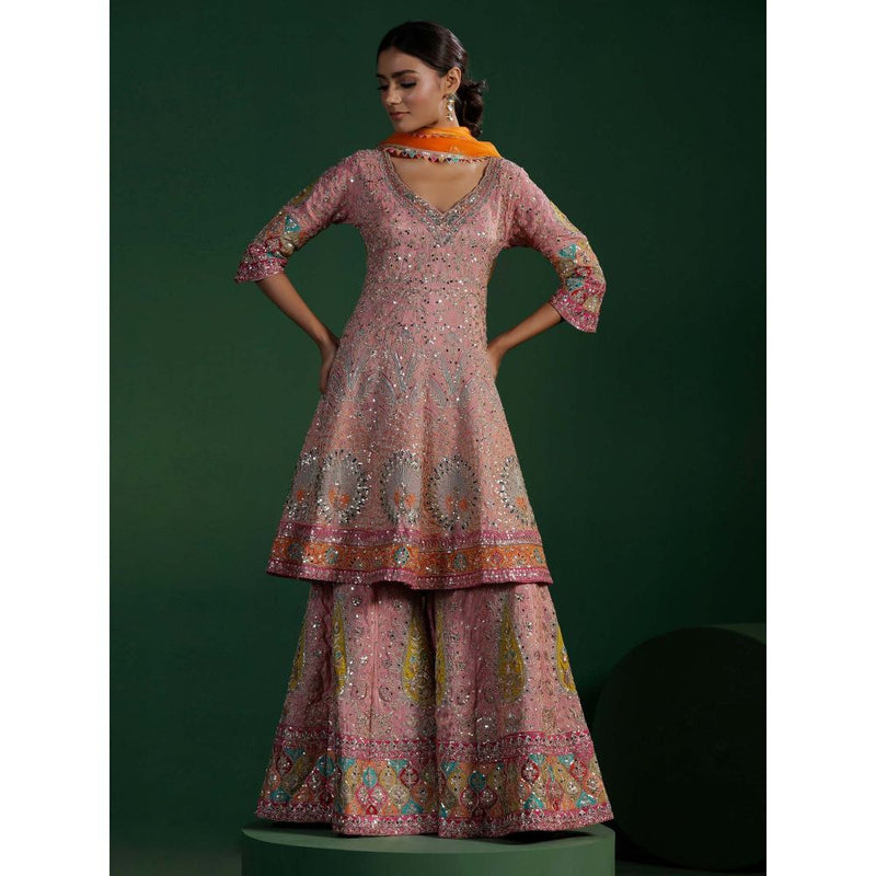 "Two Sisters" by Gyans Blush Pink Embroidered Kurta with Sharara and Dupatta (Set of 3)