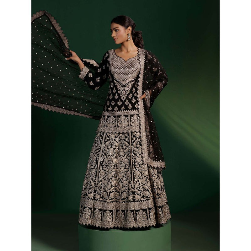"Two Sisters" by Gyans Black Sequins Zari Work Kurti with Lehenga and Dupatta (Set of 3)
