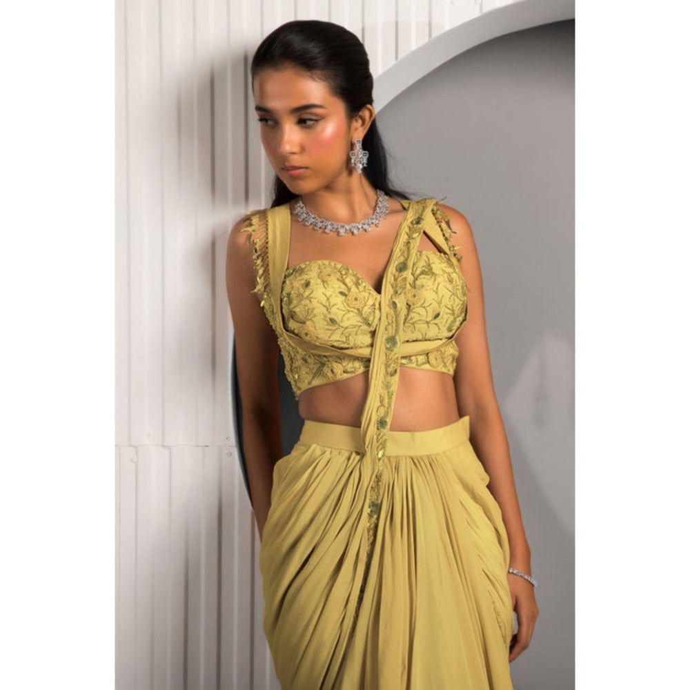 "Two Sisters" by Gyans The Gold Fusion Saree with Stitched Blouse